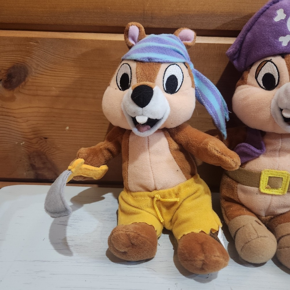 Disney Beanz Chip & Dale Chipmunk Pirate Plush Stuffed Toy Skull Sword Lot Of 2 - Picture 3 of 8